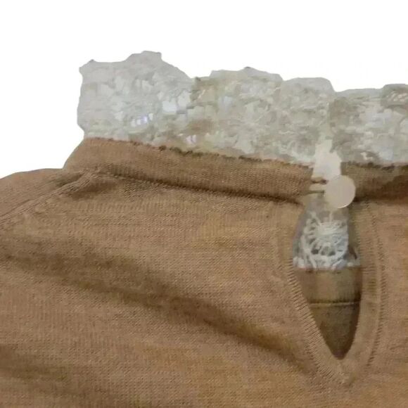 J. Crew Women's Heather Tan Merino Wool Lightweight Knit Antique Lace Collar Lon - Picture 6 of 12